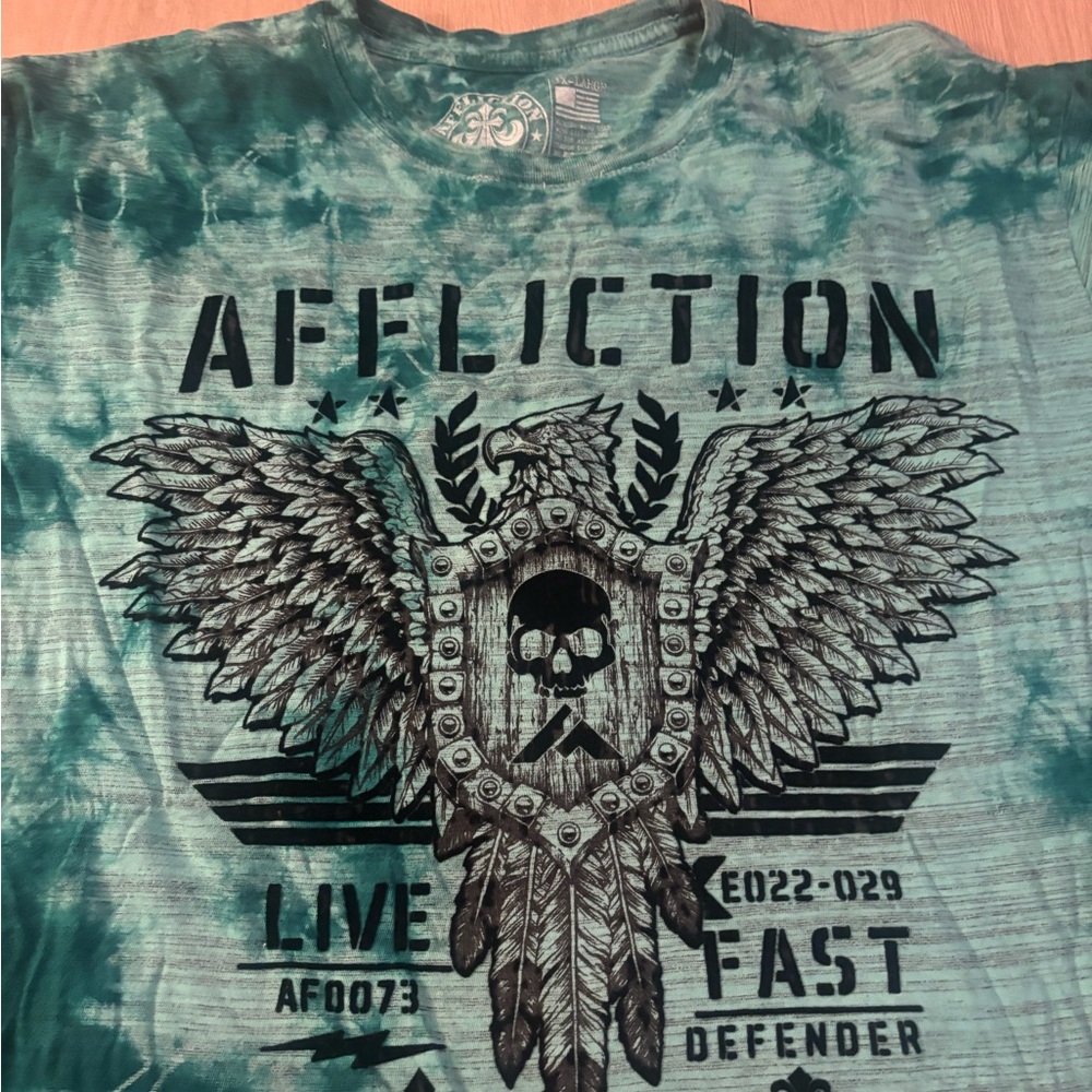 Affliction Teal Graphic Tee with Skull and Wings